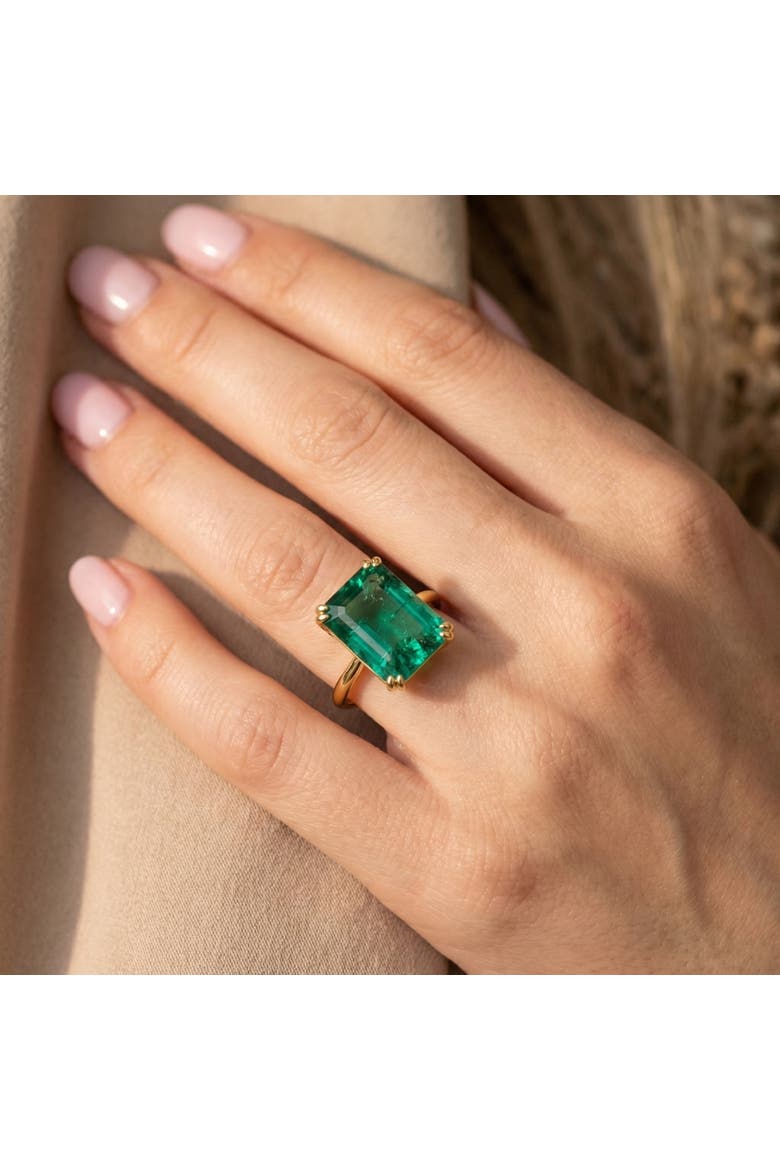 Certified 6 3/4Ct Emerald Solitaire Ring 14k Gold Lab Grown, Alternate, color, 14k Yellow Gold