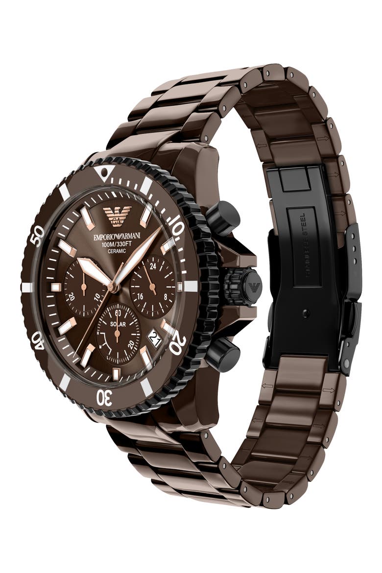 World Explorer Solar Chronograph Ceramic Watch, Alternate, color, BROWN