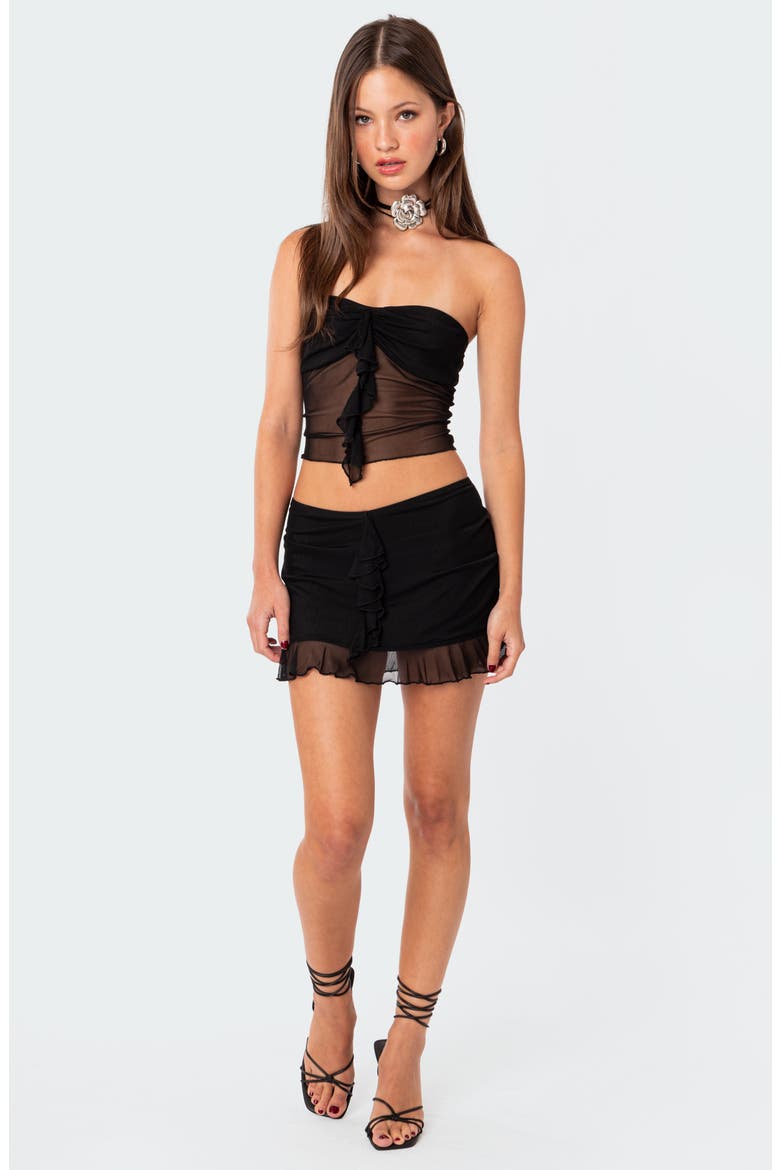 Solange Ruffle Mesh Tube Top, Alternate, color, BLACK