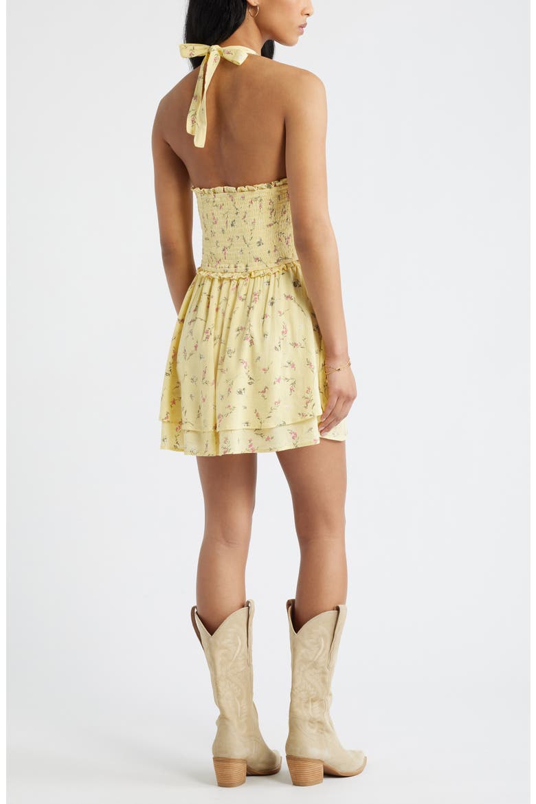 Tie Back Halter Cotton Blend Minidress, Alternate, color, YELLOW- OLIVE MEREDITH BLOOMS