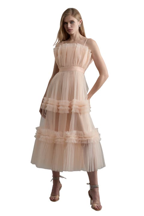 Tulle Bandeau Tiered Midi Dress