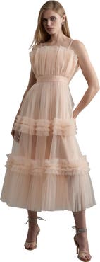 Karen Millen Tulle Bandeau Tiered Midi Dress