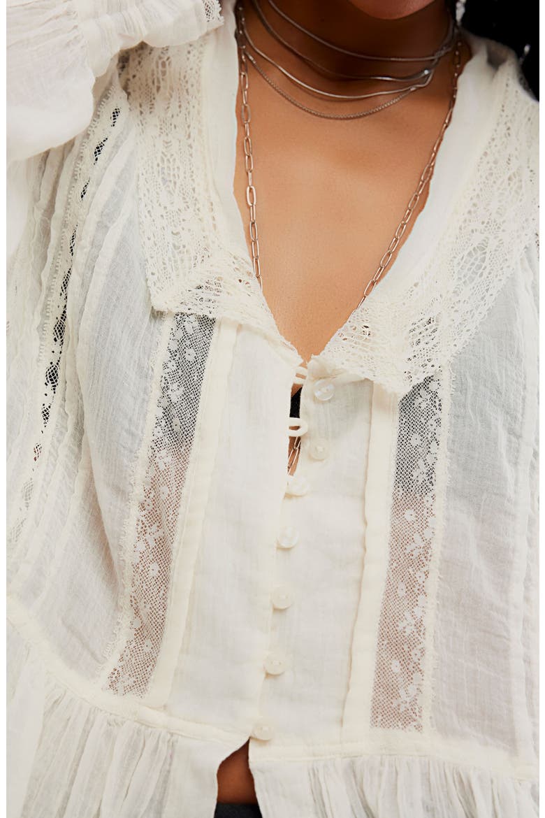 Elodie Lace Trim Ruffle Hem Shirt, Alternate, color, IVORY