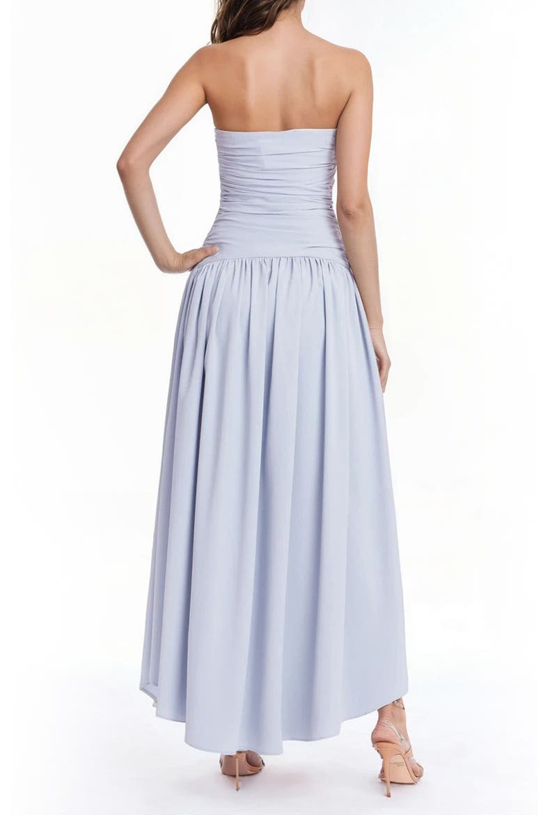 strapless drop waist maxi dress White Rose-Print Mesh Drop-Waist M Made in poly fabric Light Blue PrettyLittleThing Ruched Scarf