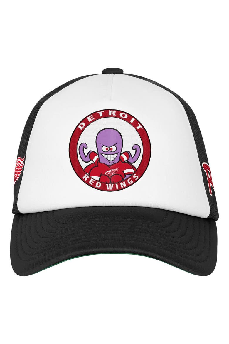 Youth Mitchell & Ness  White Detroit Red Wings Mascot Adjustable Trucker Hat, Alternate, color, White