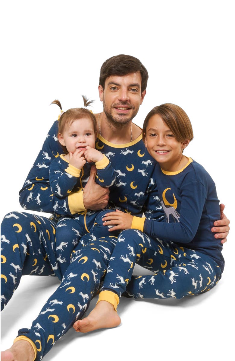 Leveret Footed Printed Cotton Matching Family Pajamas, Animal Kingdom Prints, Alternate, color, Wolf