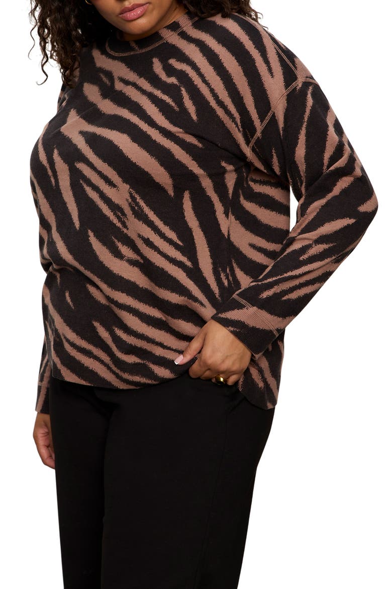 Zebra Stripe Crewneck Sweater, Alternate, color, ABSTRACT BROWN