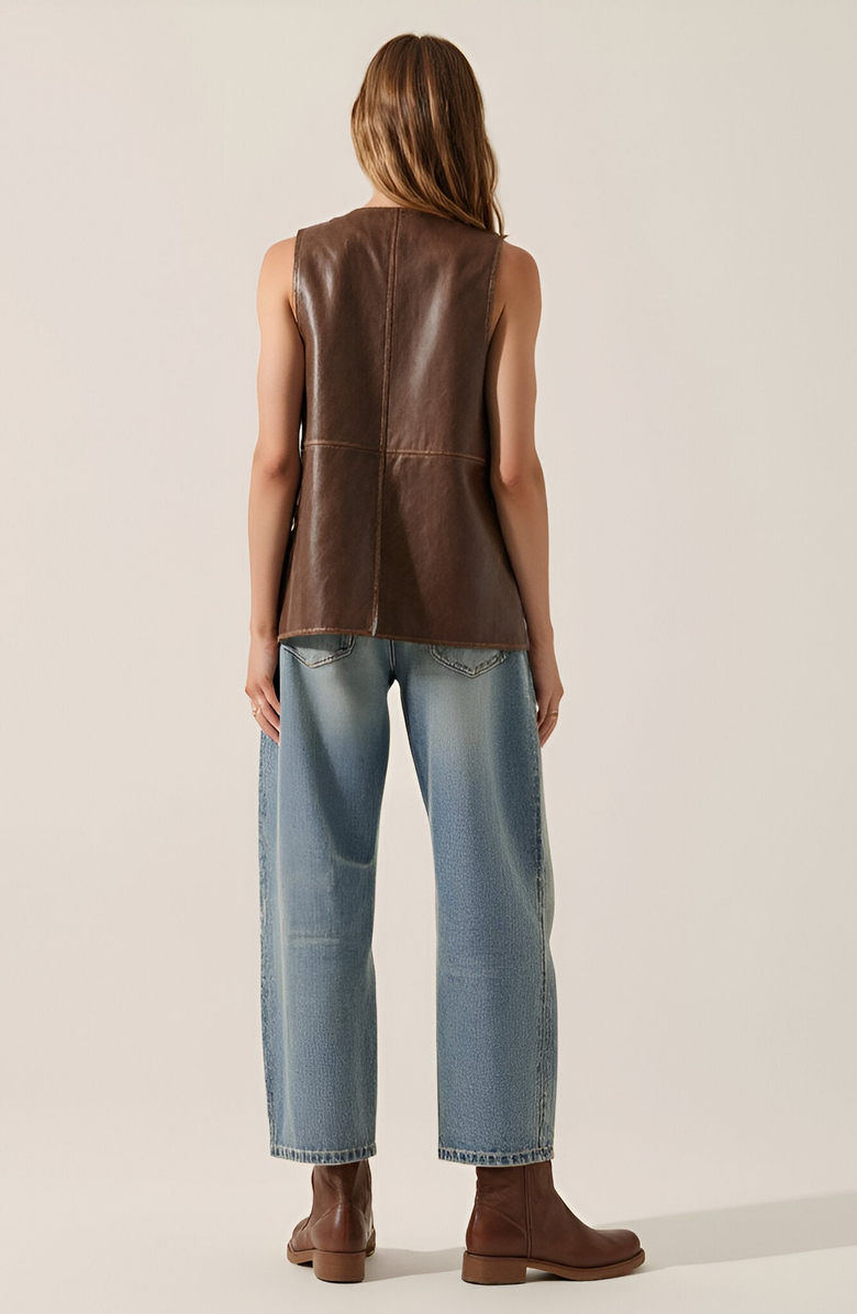 Modenaire Faux Leather Vest with Snap Buttons, Alternate, color, Brown