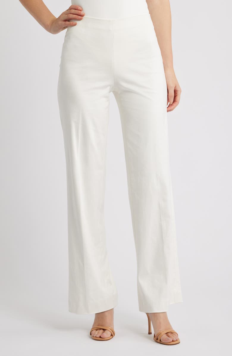Anne Klein High Waist Wide Leg Pull-On Pants, Main, color, White Dove