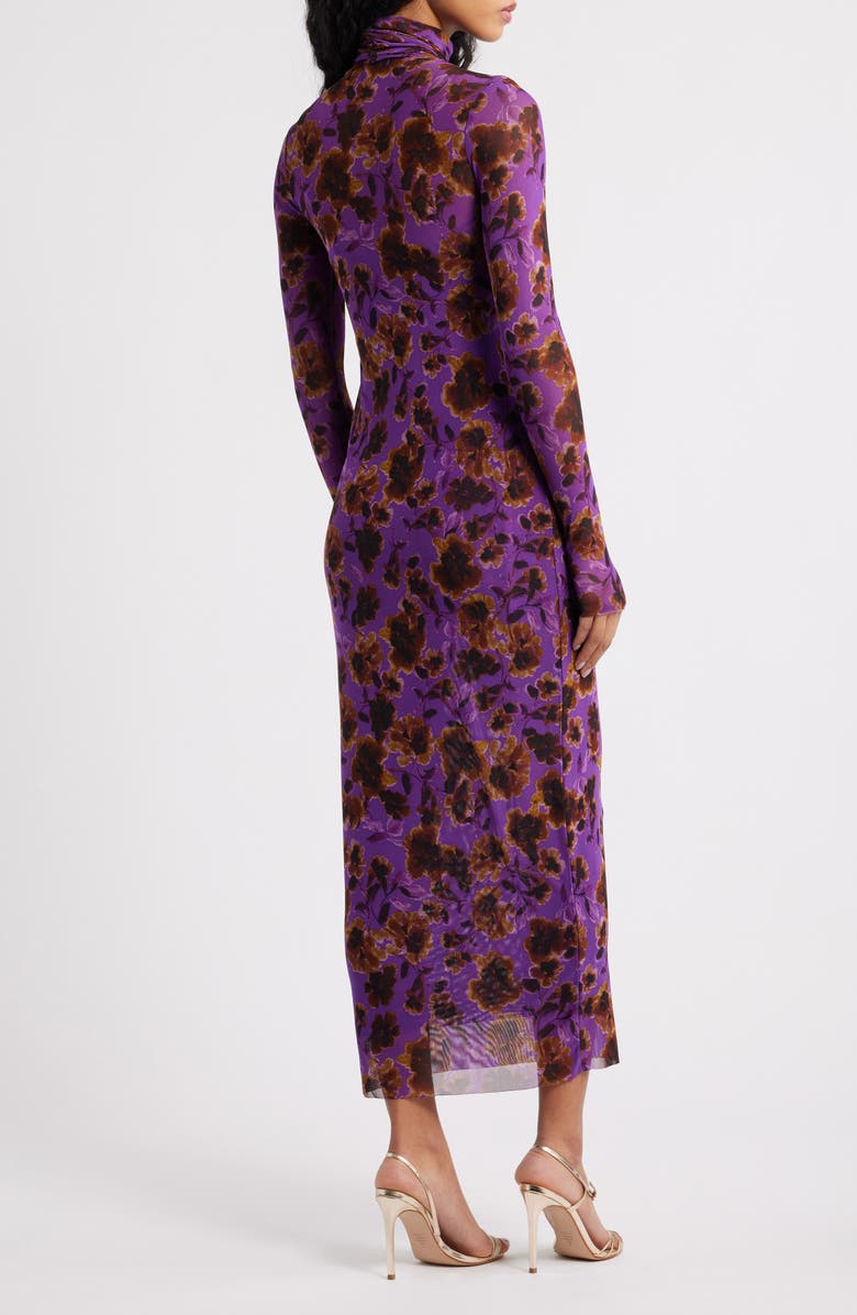 AFRM Bryony Turtleneck Long Sleeve Mesh Maxi Dress, Alternate, color, Violet Haze Floral