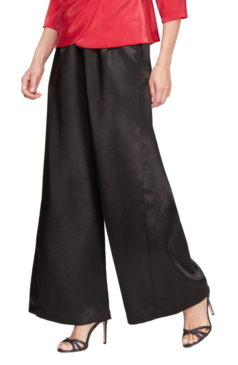 Alex Evenings Wide Leg Crepe Satin Pants, Main, color, 