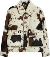 Bernardo Cow Print Faux Fur Jacket