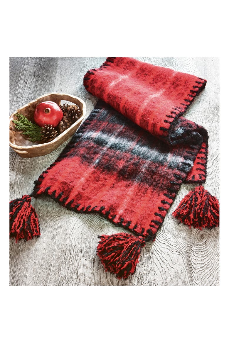 Snowmass Red Multi Tassled Mohair Table Runner for Christmas, Main, color, Red