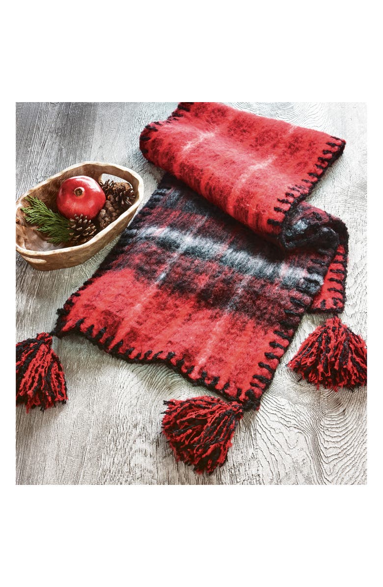 tag Snowmass Red Multi Tassled Mohair Table Runner for Christmas, Main, color, Red