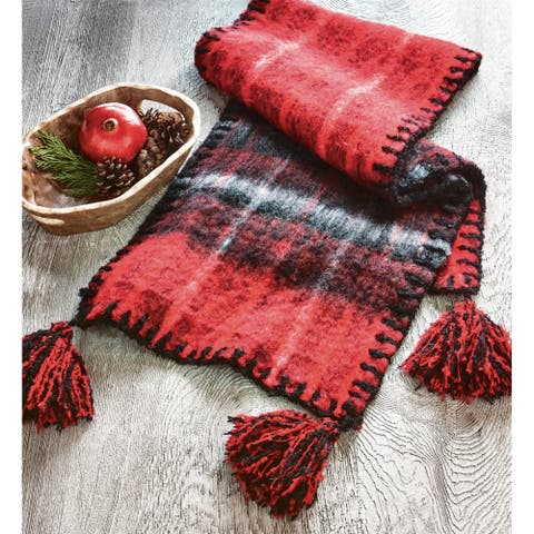 Snowmass Red Multi Tassled Mohair Table Runner for Christmas