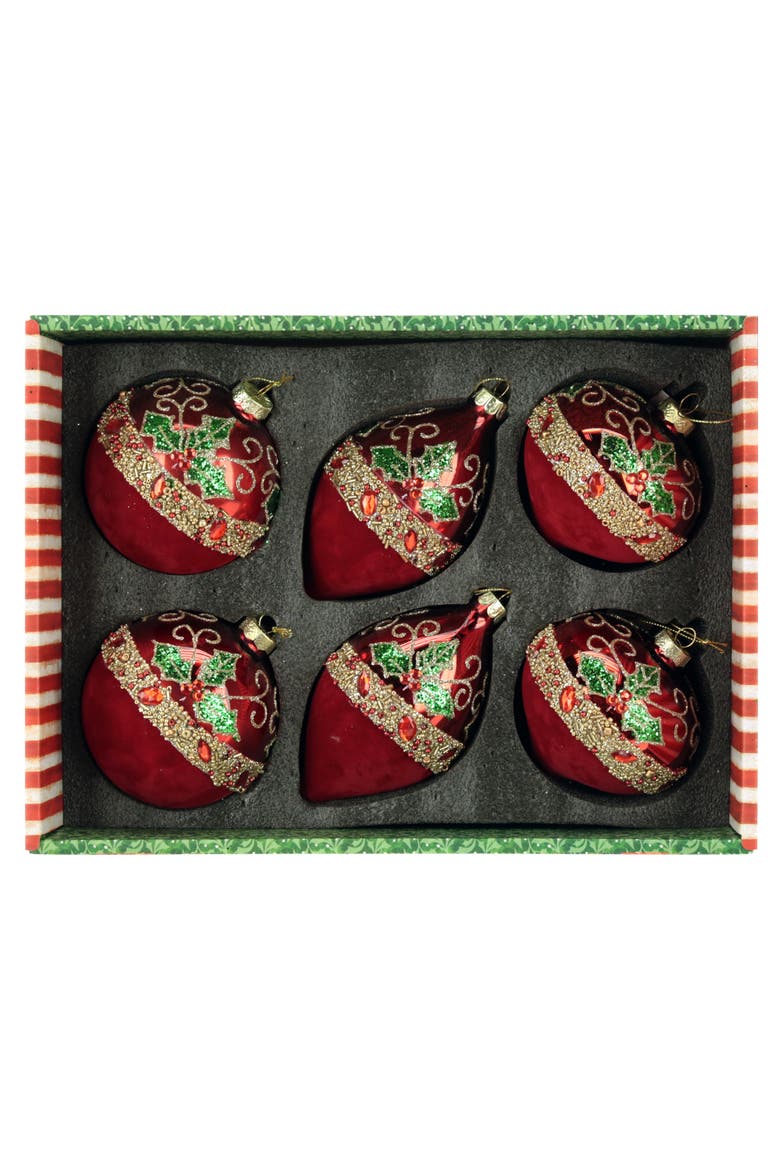Holly Jewel Ornament, Box of 6, Alternate, color, Red