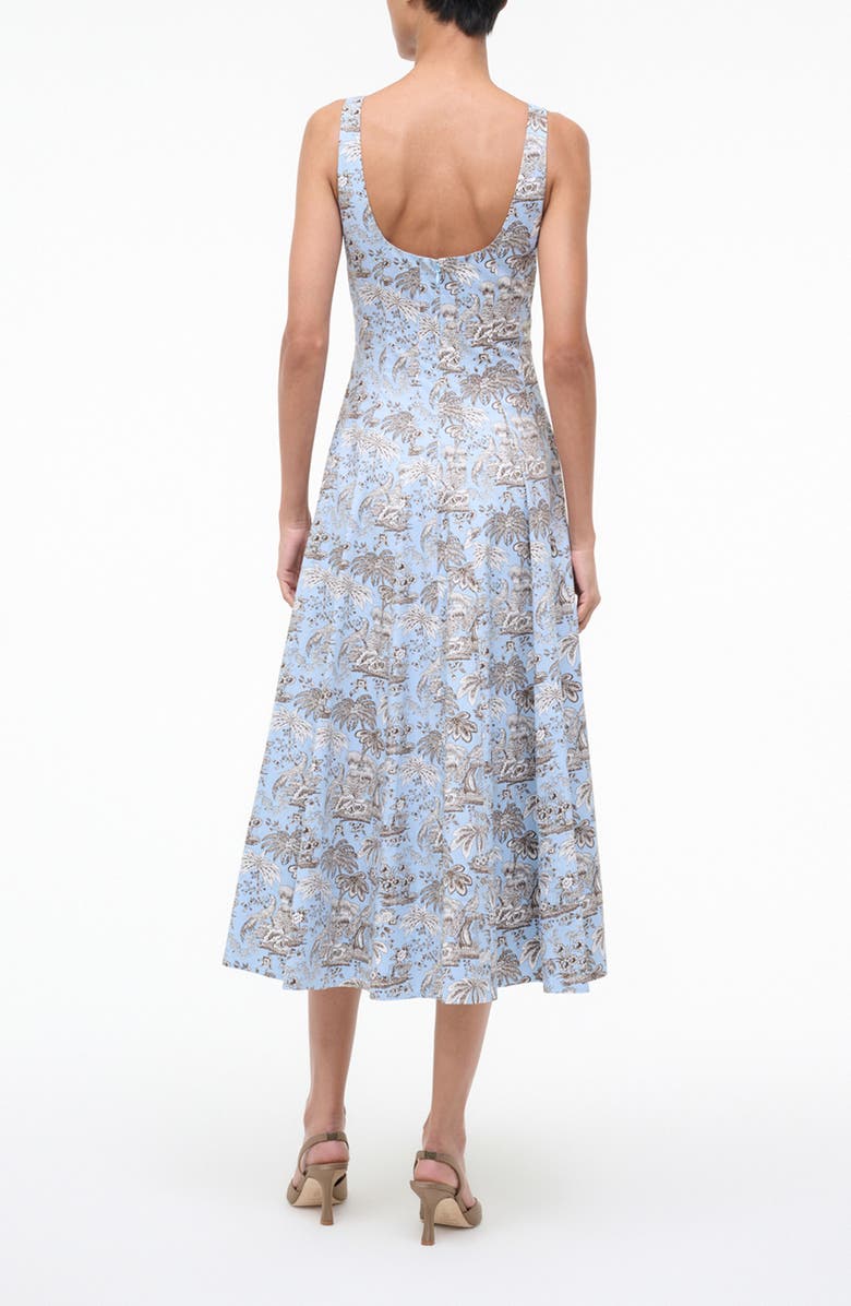 STAUD Wells Poplin Midi Dress, Alternate, color, Sky Toile