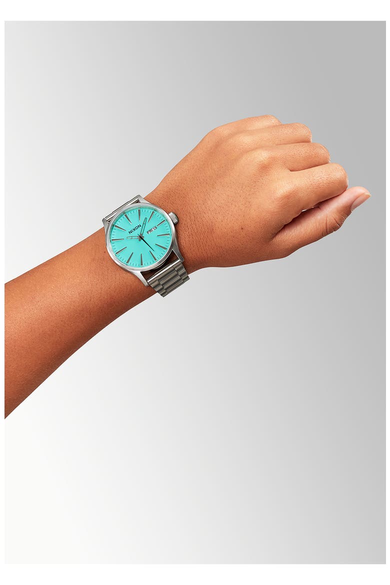 The Sentry Bracelet Watch, 42mm, Alternate, color, SILVER / TURQUOISE