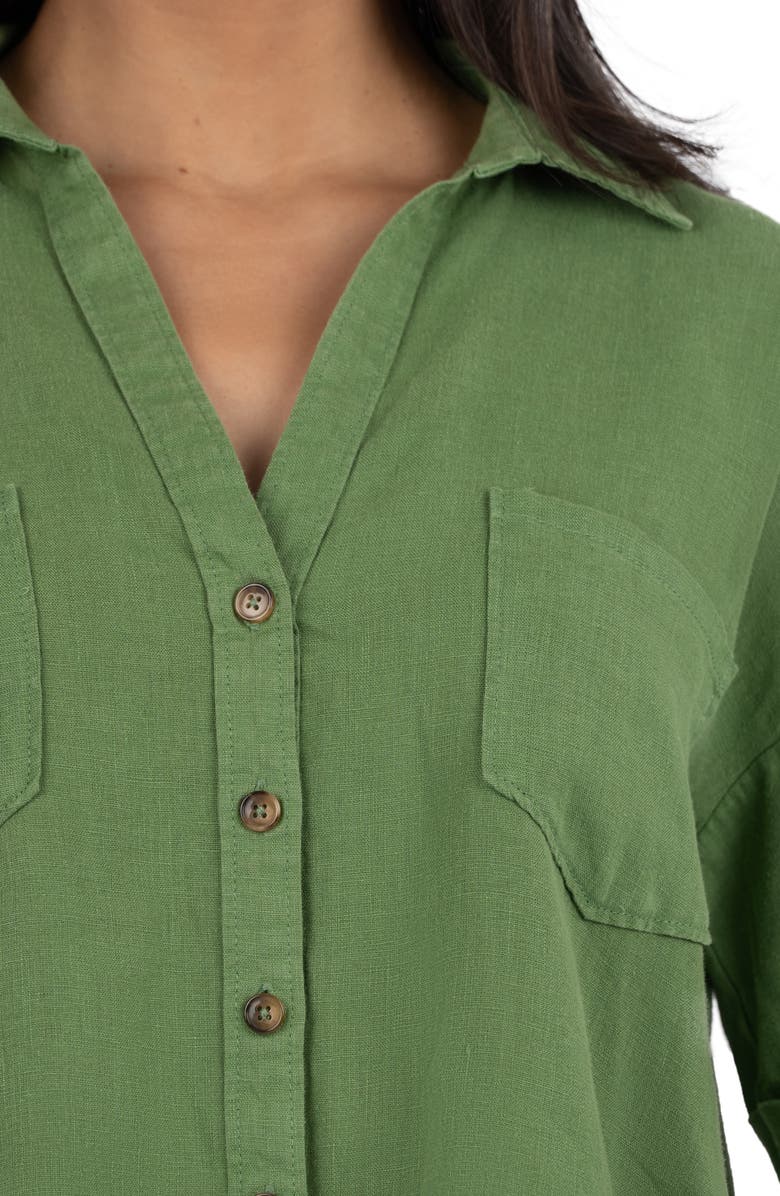 KUT from the Kloth Breland Boxy Linen Blend Button-Up Shirt, Alternate, color, Green