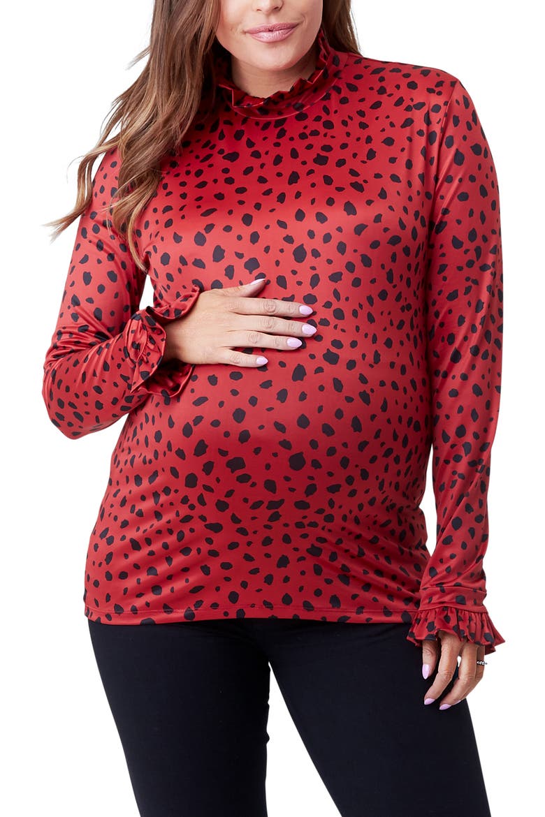 Leni Mock Neck Maternity Top, Main, color, RUSSET ABSTRACT DOT