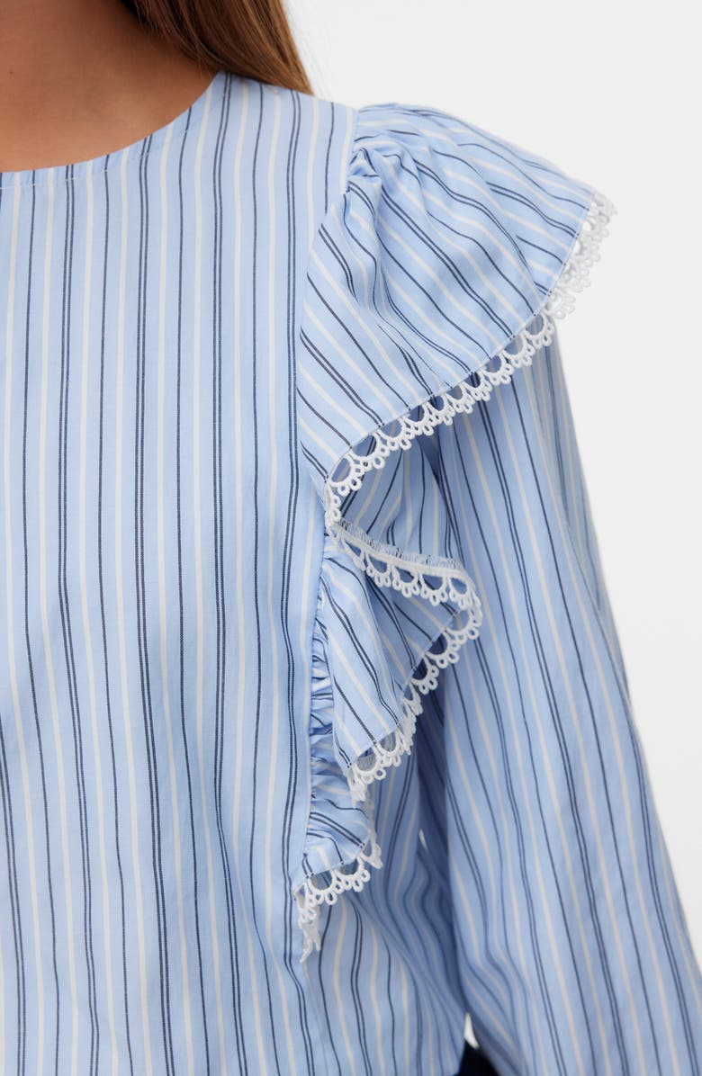 VERO MODA Fanni Embroidered Trim Ruffle Top, Alternate, color, Brunnera Blue W. Stripes