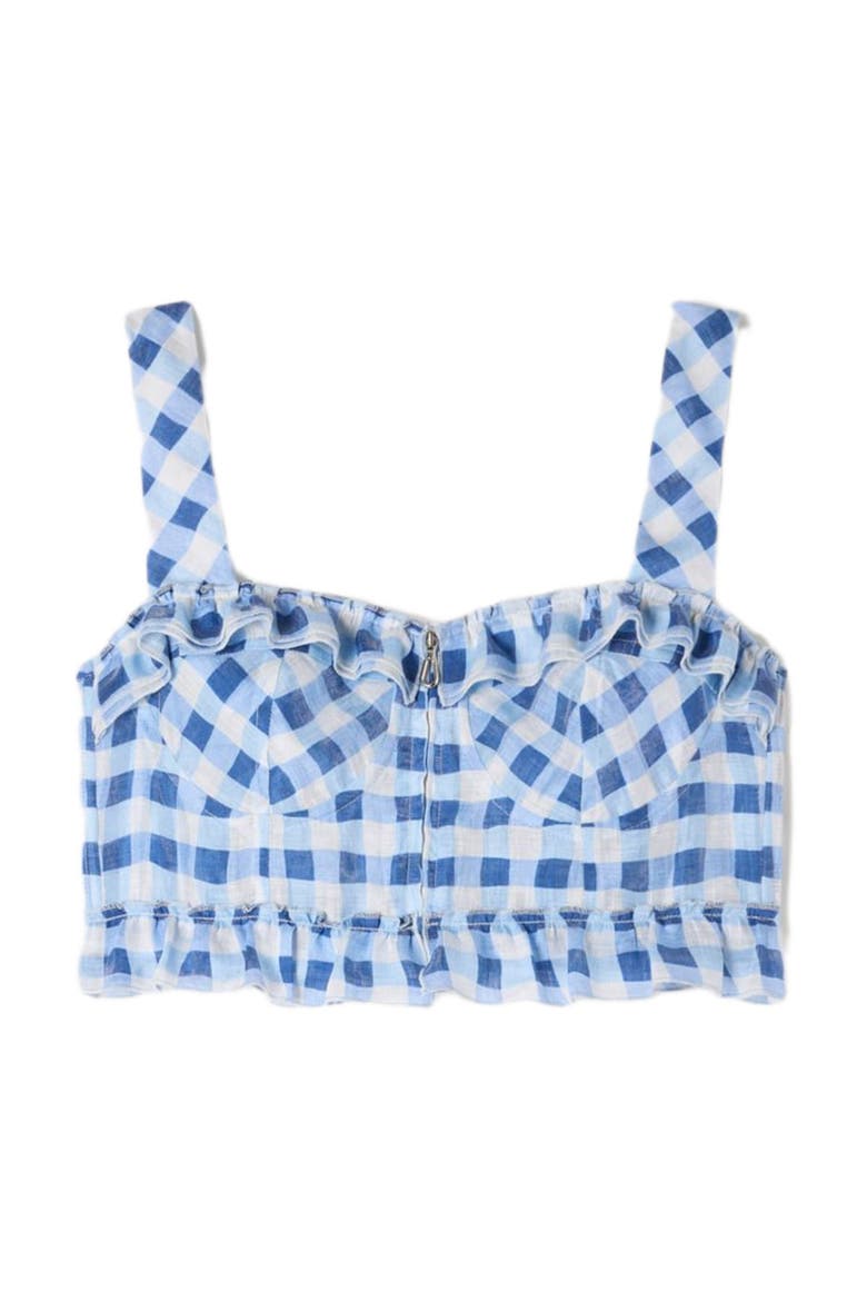 Gingham linen crop top, Alternate, color, Blu / white