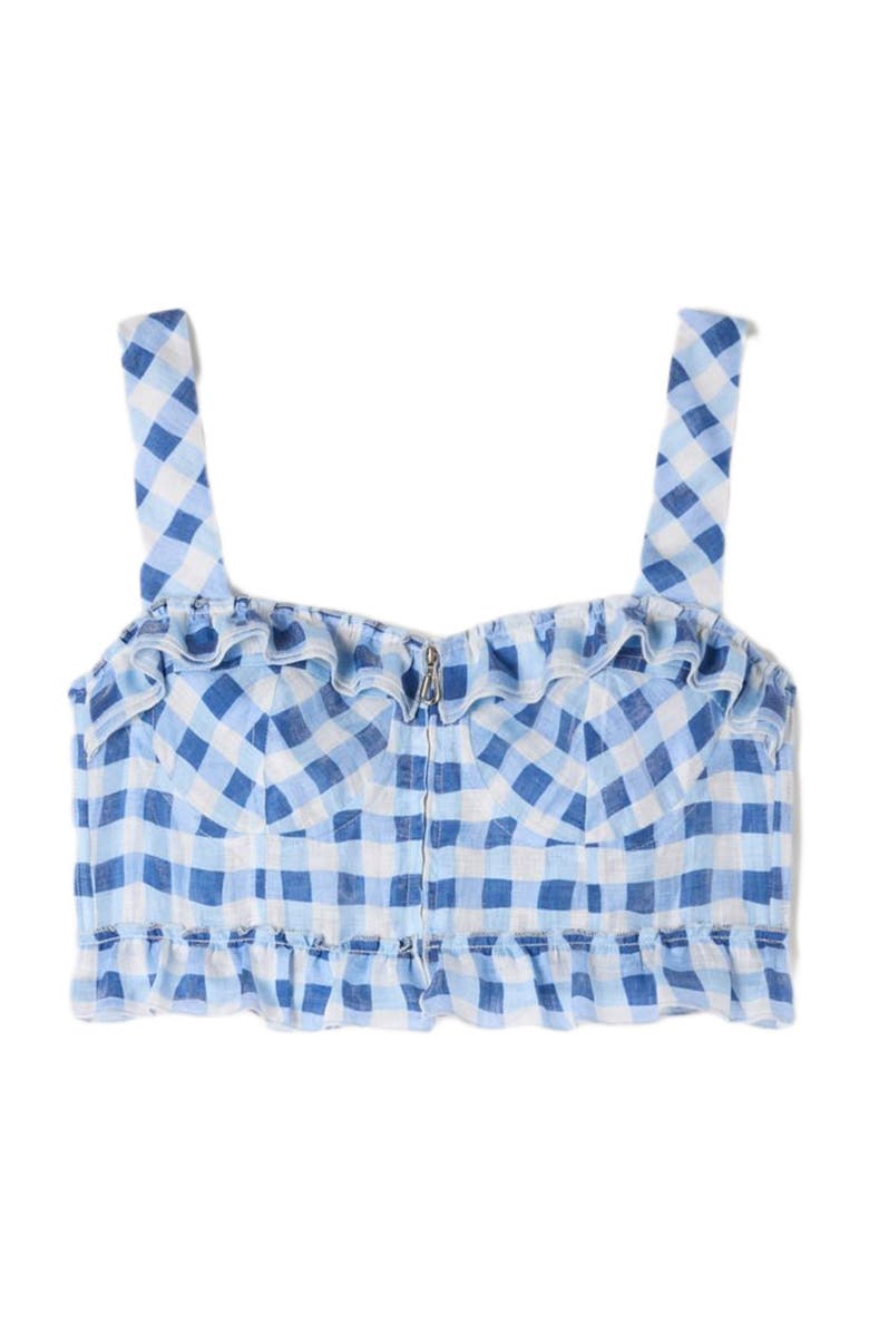 SANDRO Gingham linen crop top, Alternate, color, Blu / White