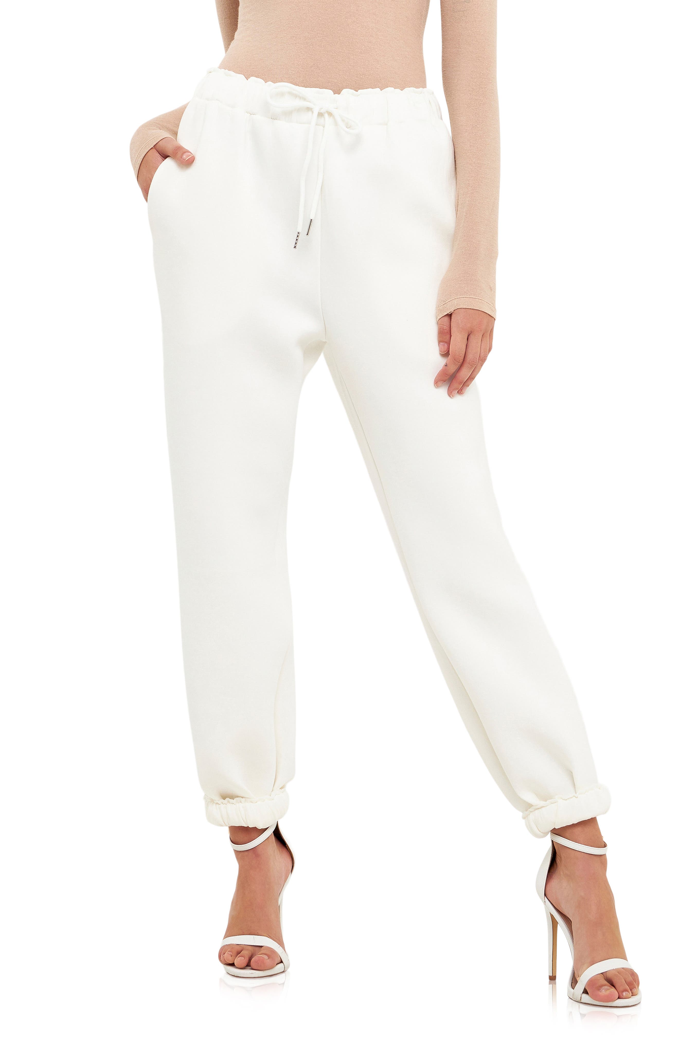 white fitted joggers