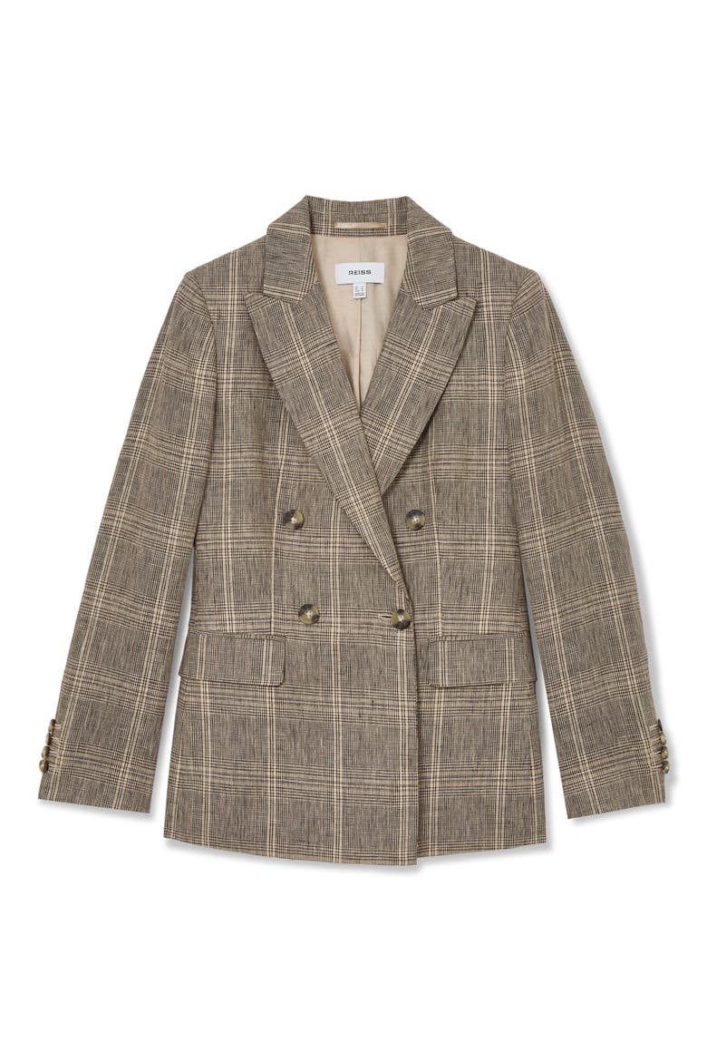 Sybil Check Double Breasted Linen Blazer, Alternate, color, NEUTRAL CHECK