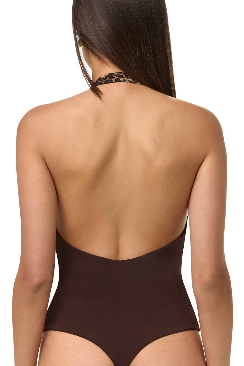 Deep Plunge Halter Bodysuit, Alternate, color, DARK CHOCOLATE