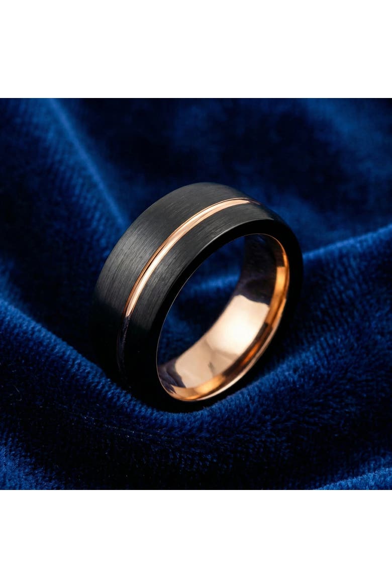 Men's Brushed Black Tungsten Gold Plated Two Tone 8mm Ring Wedding Band, Alternate, color, Black Tungsten