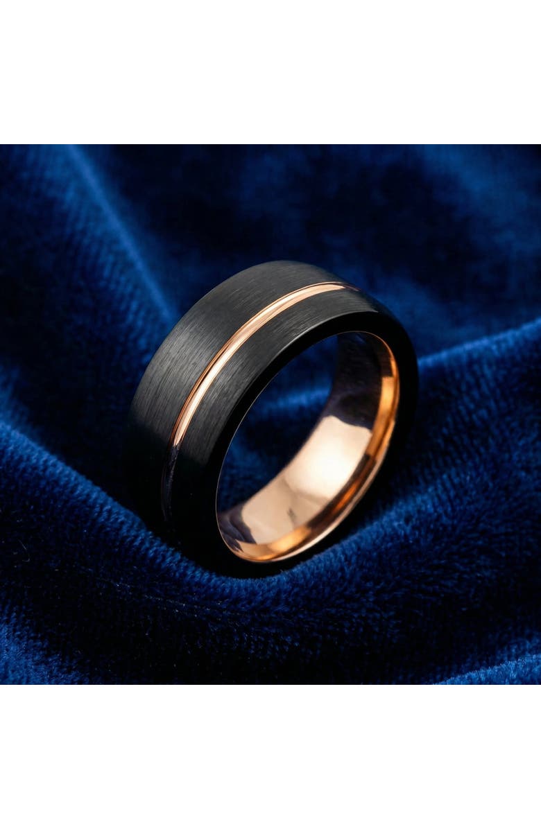 Bliss Diamond Men's Brushed Black Tungsten Gold Plated Two Tone 8mm Ring Wedding Band, Alternate, color, Black Tungsten