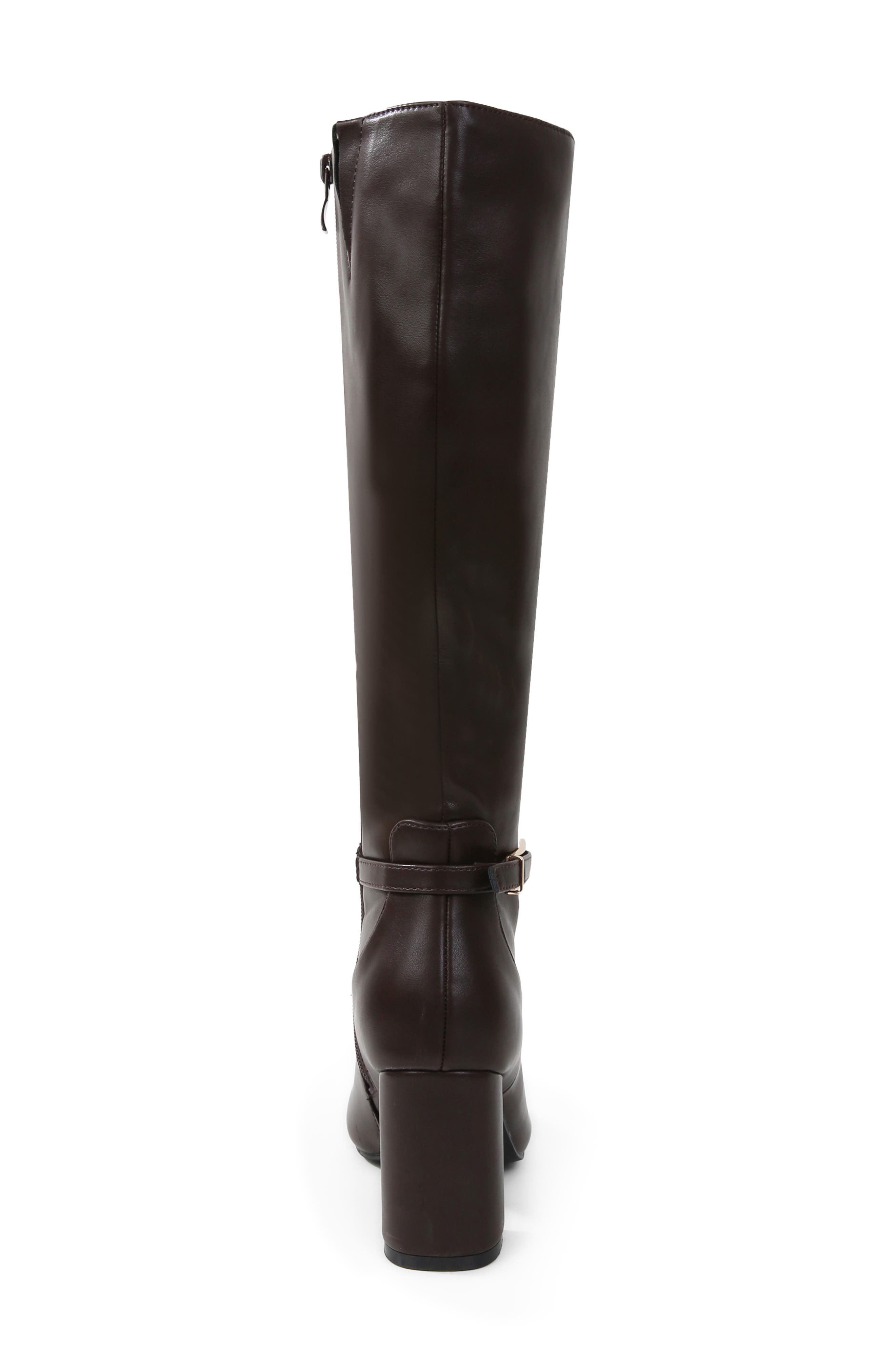 Mina Faux Leather Block Heel Riding Boot, Alternate, color, BROWN
