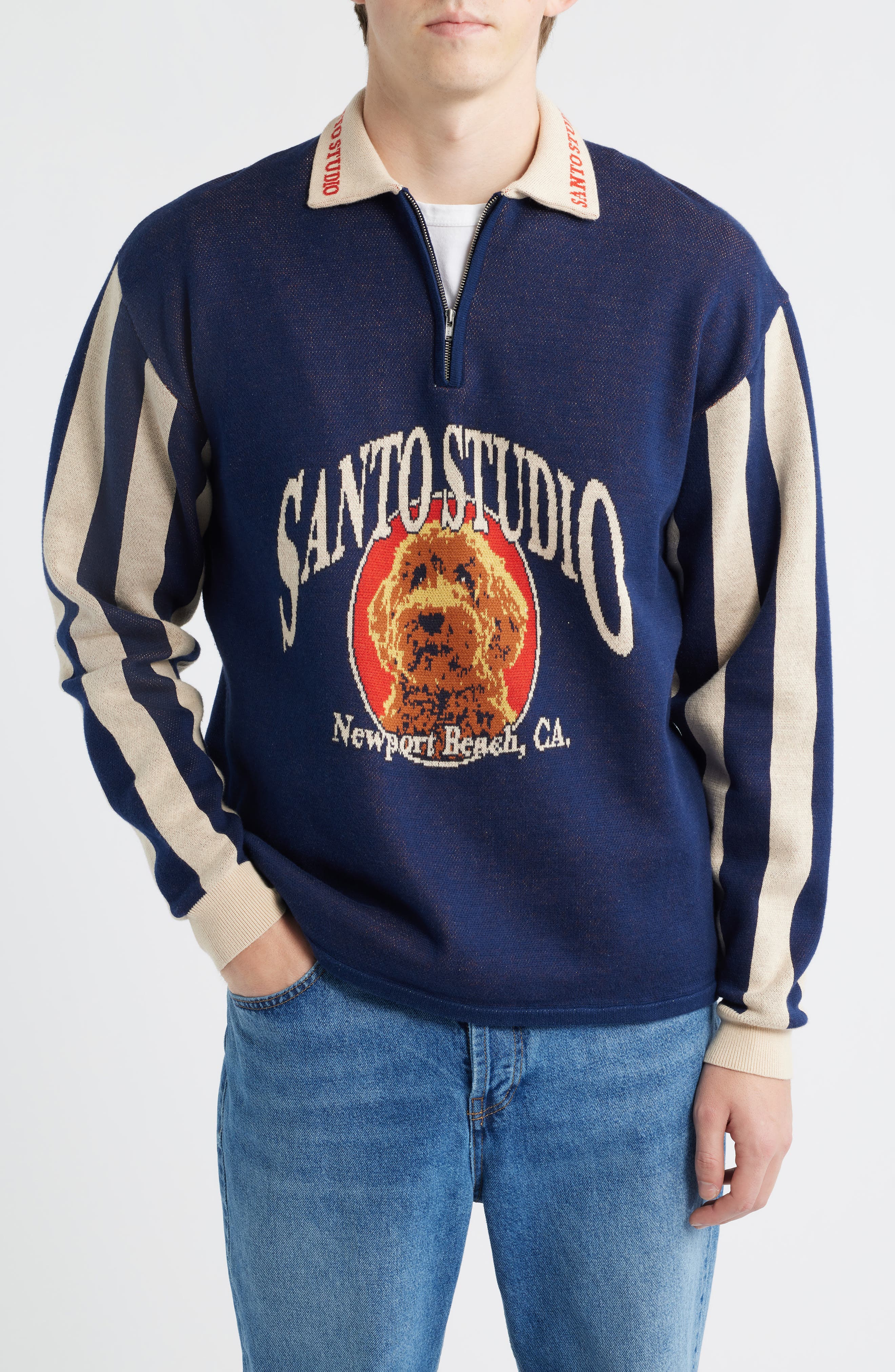 SANTO STUDIO Maple Country Club Jacquard Cotton Graphic Polo Sweater