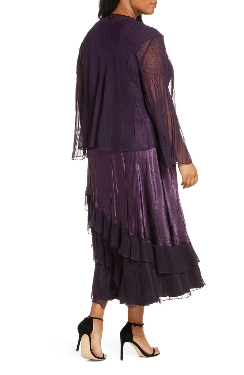 Komarov Ombré Tiered Hem Cocktail Dress with Chiffon Jacket, Alternate, color,