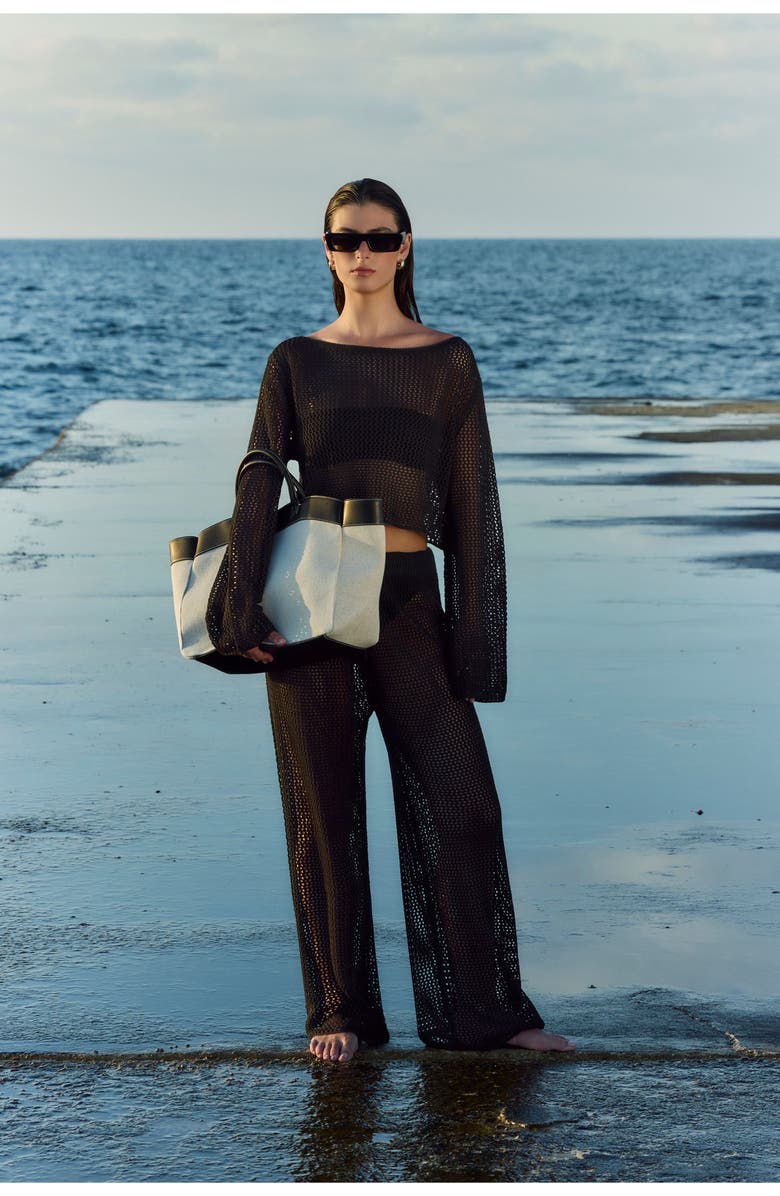 Luma Gottex Monaco Net Crochet Crop Top Cover-Up, Alternate, color, Black