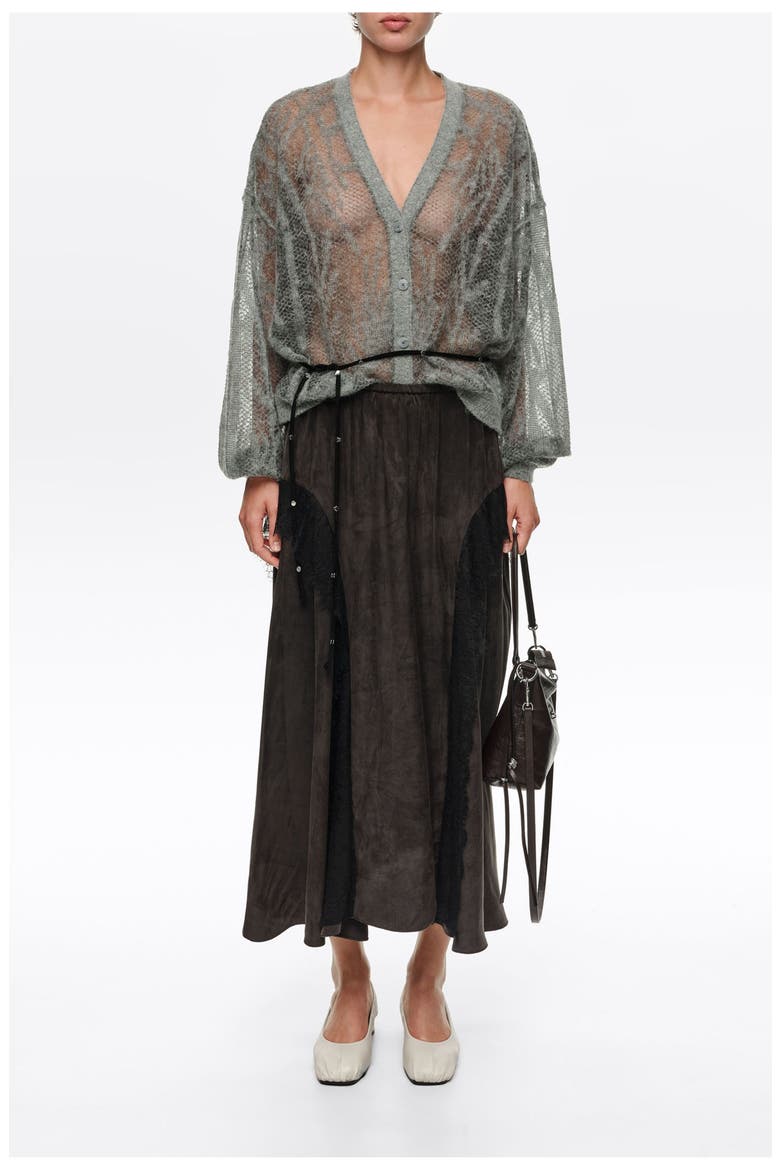 Fluid Midi Skirt with Lace Trim, Alternate, color, WASHED BLACK
