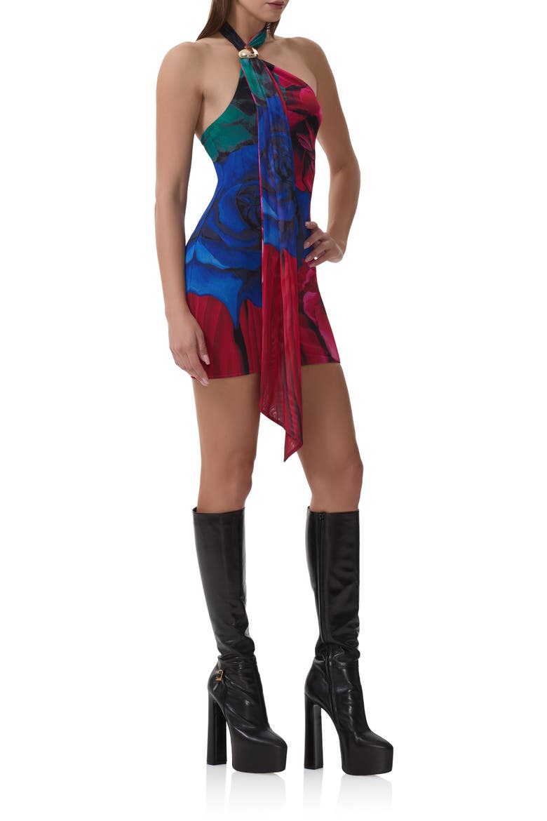 Brylee Halter Neck Minidress, Alternate, color, MULTI BLUR ROSE