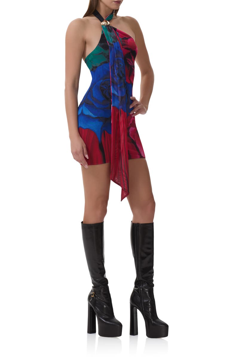 AFRM Brylee Halter Neck Minidress, Alternate, color, Multi Blur Rose