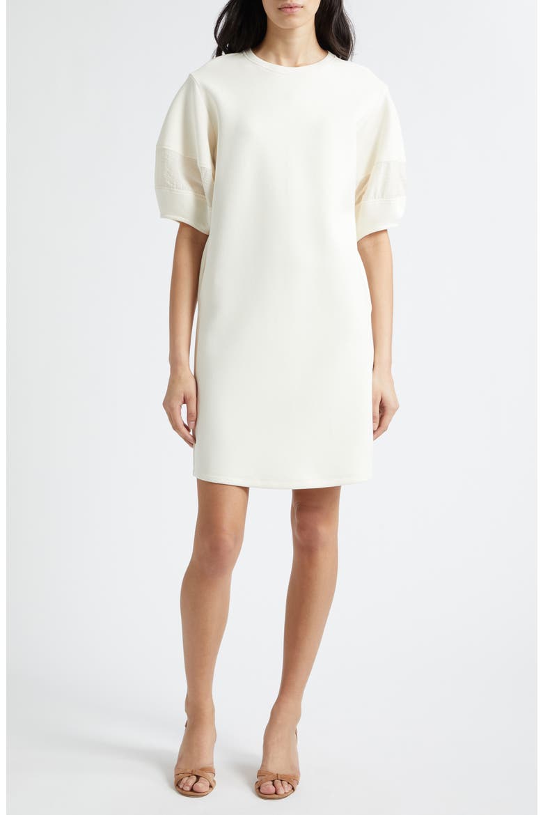 Vanilla Mixed Media Cotton Blend Double Jersey Dress, Main, color, IVORY