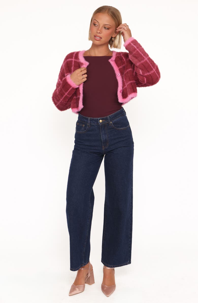 Petal & Pup Viola Brushed Plaid Cardigan, Alternate, color, Burgundy