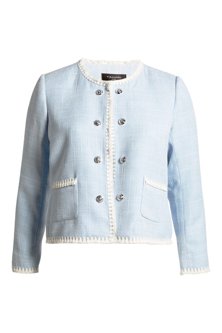 Bouclé Crop Jacket, Alternate, color, ICE BLUE