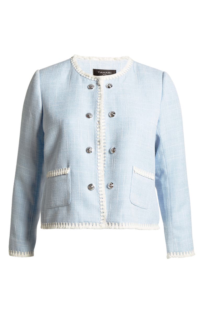 Tahari ASL Bouclé Crop Jacket, Alternate, color, Ice Blue