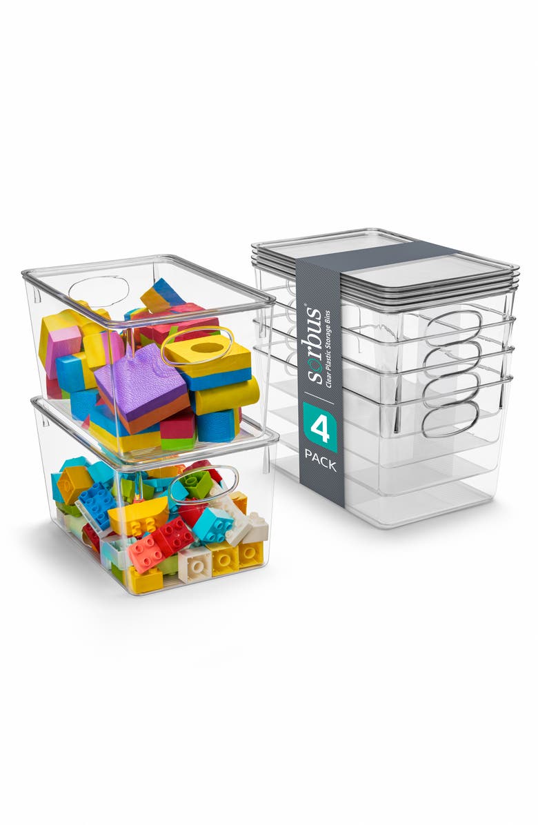 SORBUS 4-Pack Large Toy Organizer Clear Plastic Storage Bins, Main, color, Clear