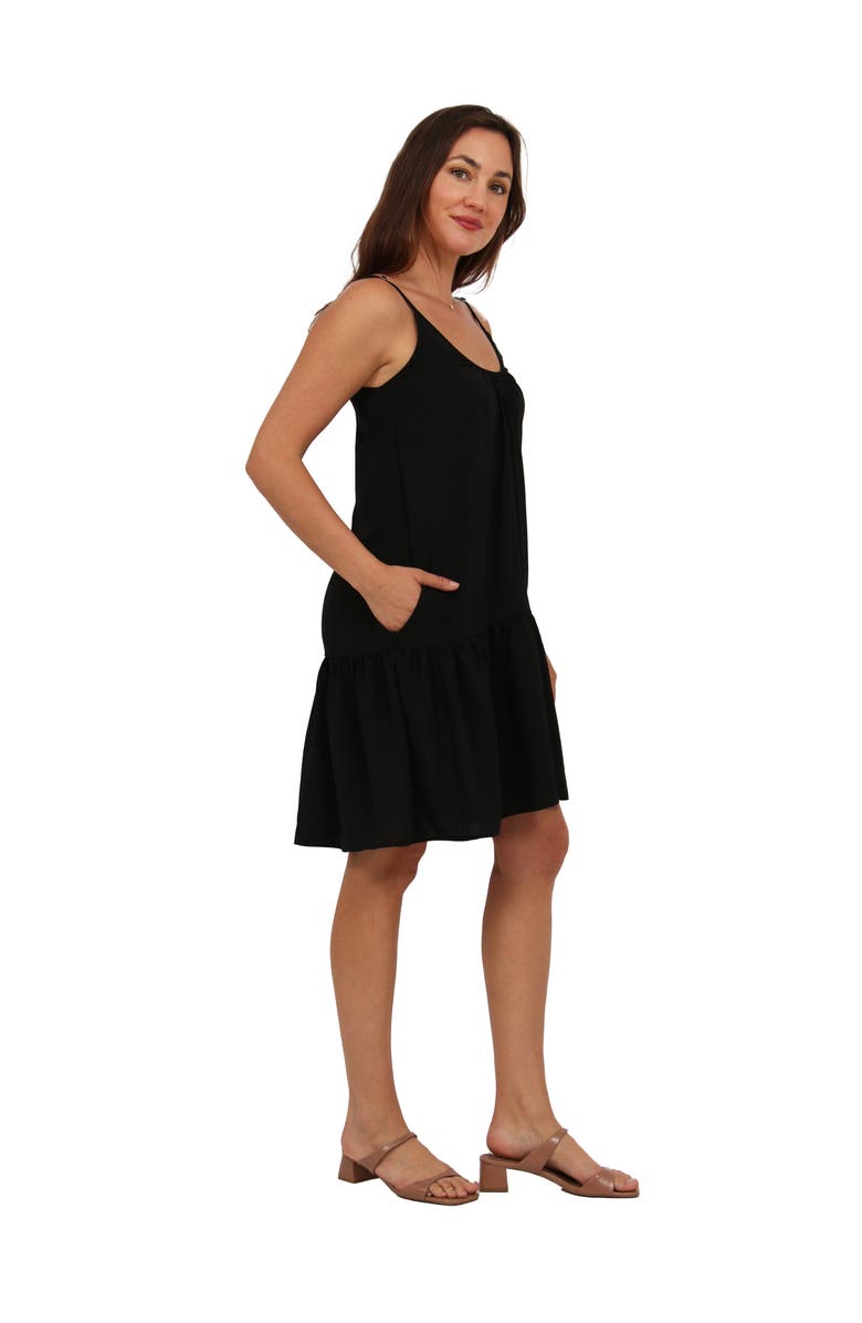 24seven Comfort Apparel Womens Essential Scoop Neck Spaghetti Strap Pocket A-Line Mini Dress, Alternate, color, Black