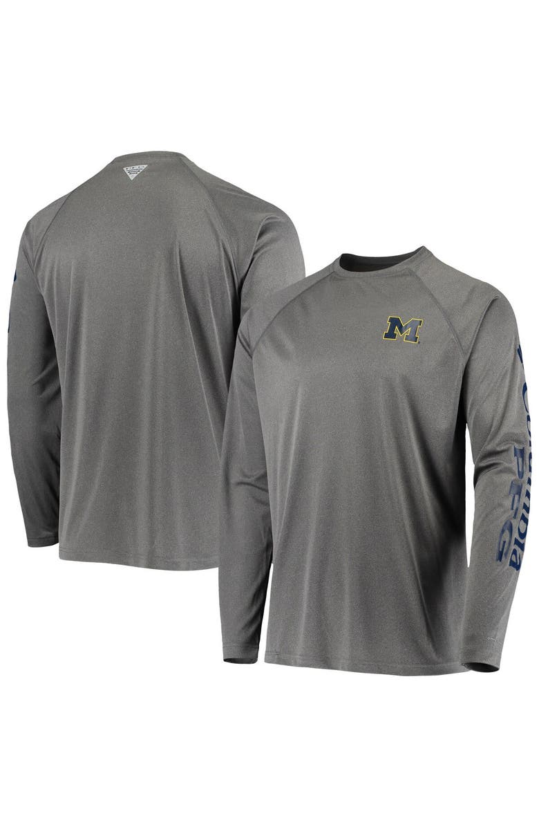 Columbia Men's Columbia Charcoal Michigan Wolverines Terminal Tackle Omni-Shade Raglan Long Sleeve T-Shirt, Main, color,