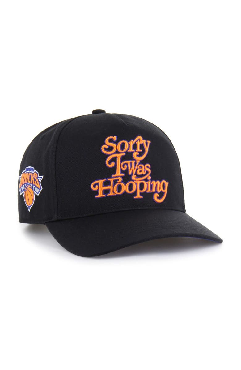 '47 Men's Brand Seen by '47 Black New York Knicks Sorry I Was Hooping Hitch Adjustable Hat, Main, color, Black