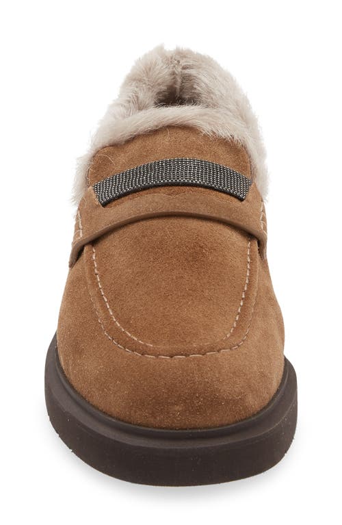 Brunello Cucinelli Monili Trim Genuine Shearling Lined Loafer In Brown