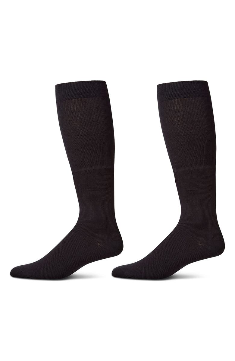 MeMoi 2-Pack Graduated Compression Cotton Blend Crew Socks, Alternate, color, Black-Black
