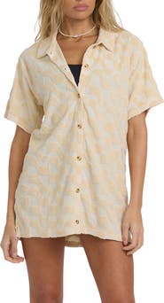 Billabong Laura Waves Jacquard Cotton Terry Cover-Up Button-Up Shirt